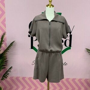 SPANX Taupe Short Sleeve Zip Romper
